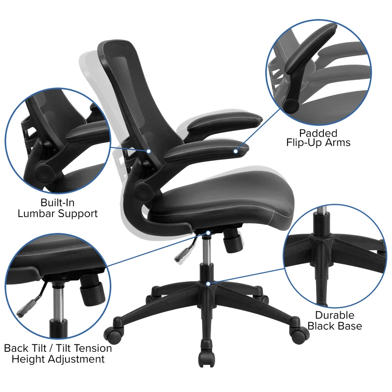 Mid-Back Mesh Swivel Ergonomic Task Office Chair with Flip-Up Arms