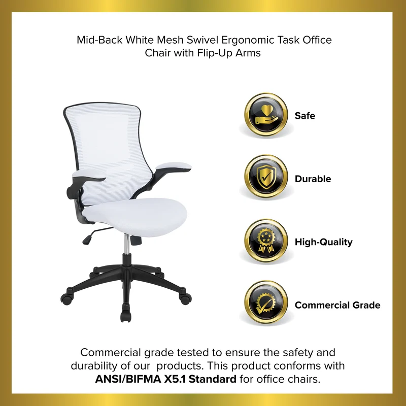 Mid-Back Mesh Swivel Ergonomic Task Office Chair with Flip-Up Arms