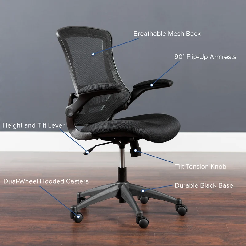 Mid-Back Mesh Swivel Ergonomic Task Office Chair with Flip-Up Arms