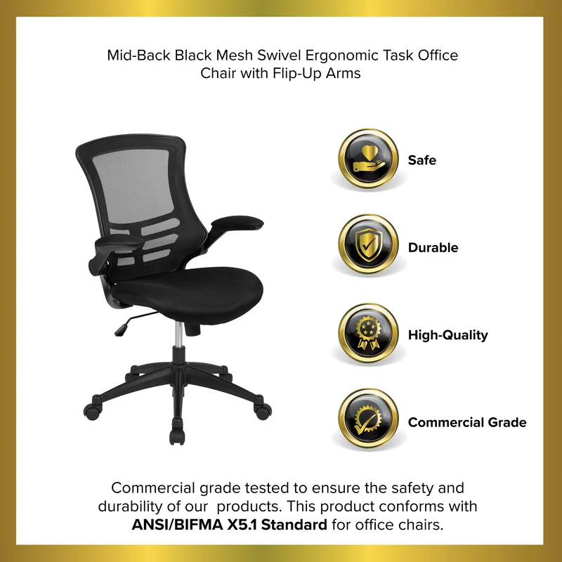 Mid-Back Mesh Swivel Ergonomic Task Office Chair with Flip-Up Arms
