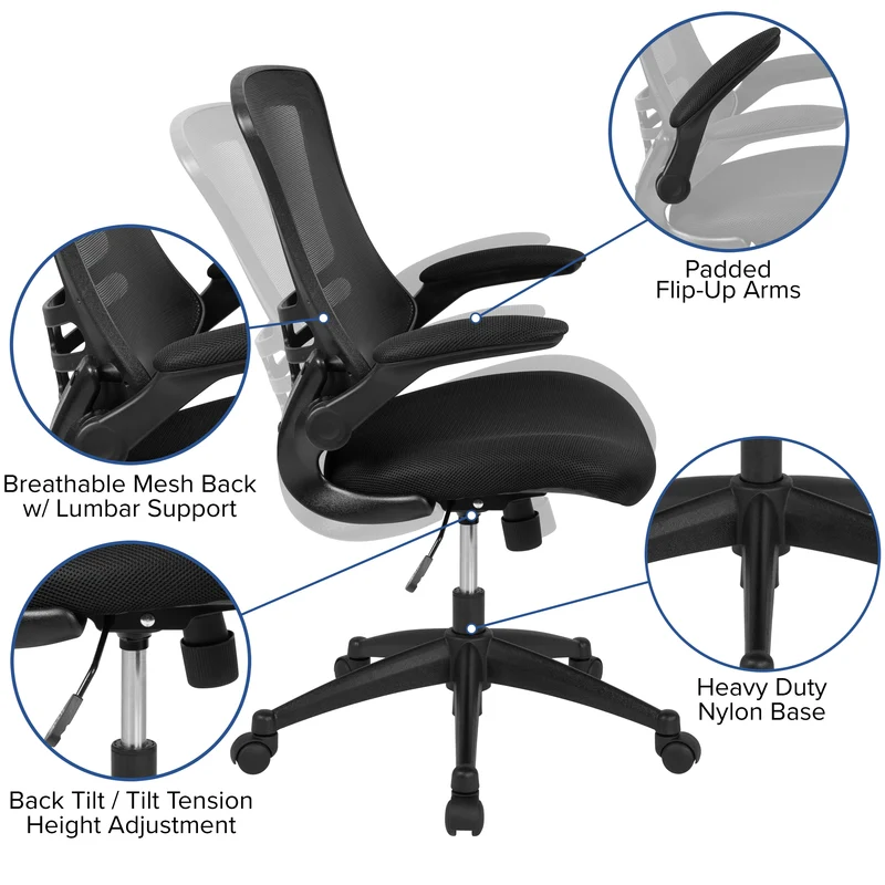 Mid-Back Mesh Swivel Ergonomic Task Office Chair with Flip-Up Arms