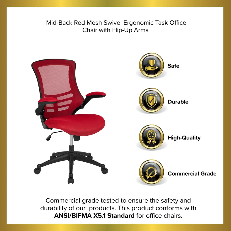 Mid-Back Mesh Swivel Ergonomic Task Office Chair with Flip-Up Arms