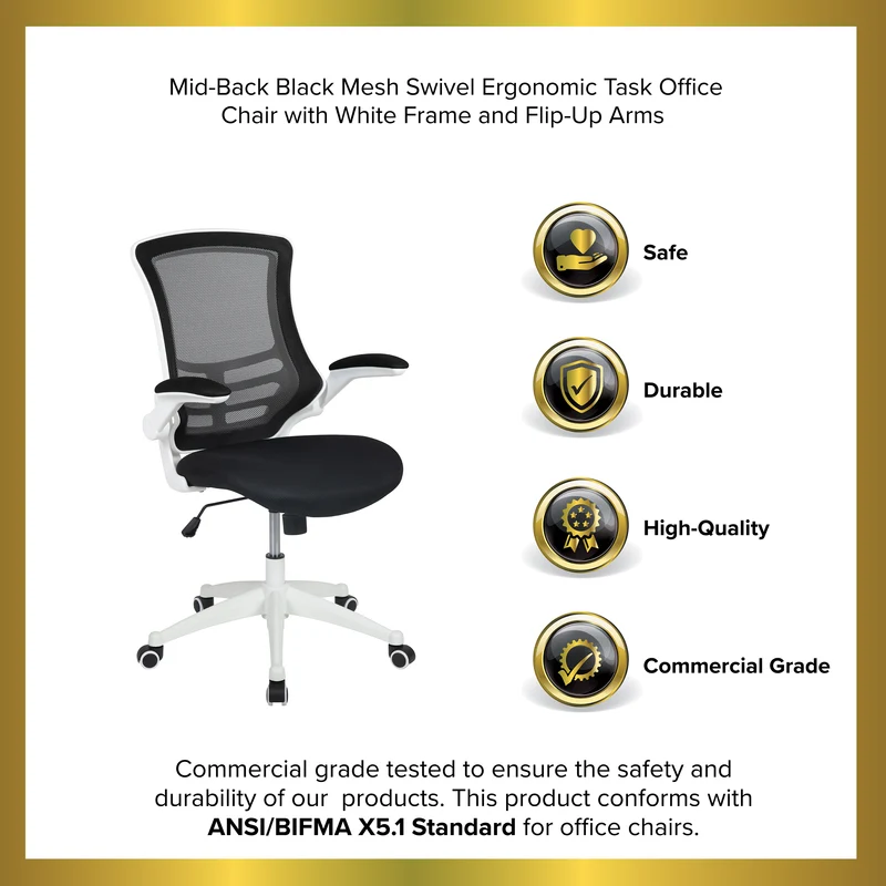 Mid-Back Mesh Swivel Ergonomic Task Office Chair with Flip-Up Arms