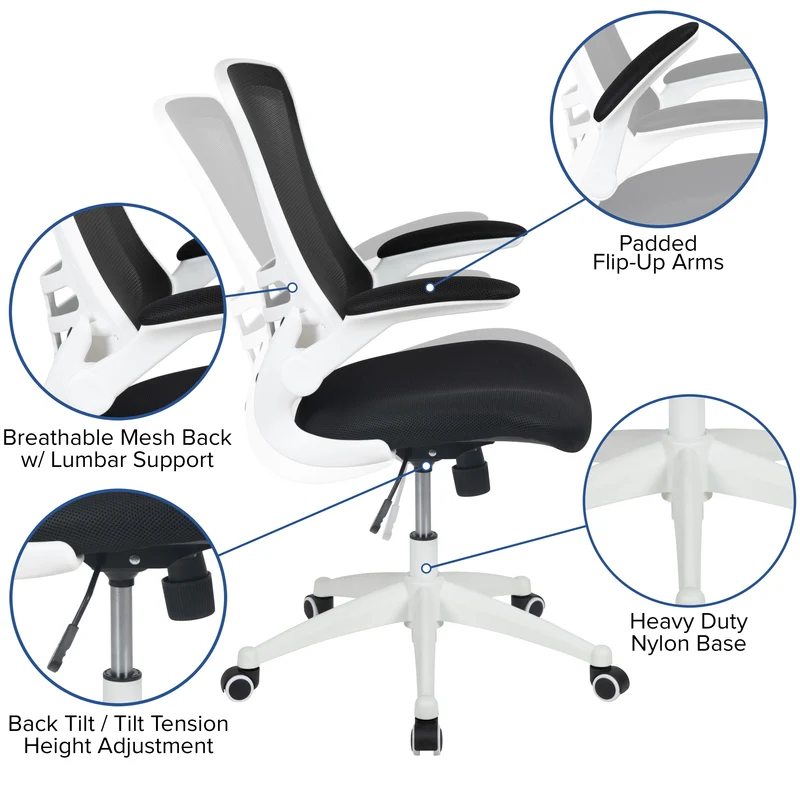 Mid-Back Mesh Swivel Ergonomic Task Office Chair with Flip-Up Arms