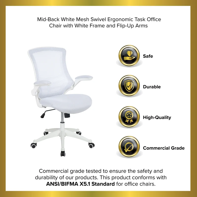 Mid-Back Mesh Swivel Ergonomic Task Office Chair with Flip-Up Arms