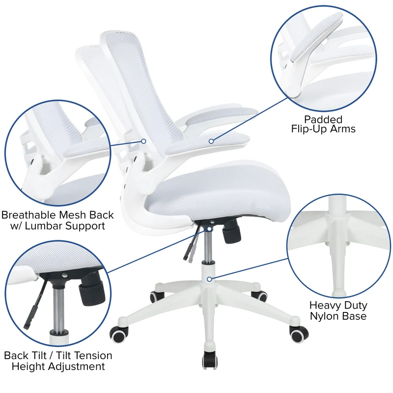 Mid-Back Mesh Swivel Ergonomic Task Office Chair with Flip-Up Arms