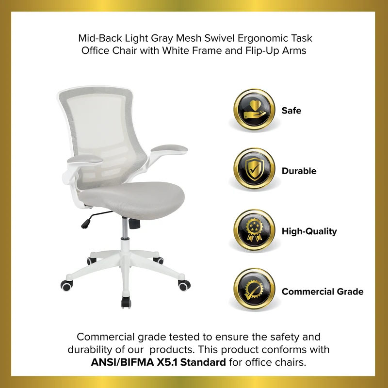 Mid-Back Mesh Swivel Ergonomic Task Office Chair with Flip-Up Arms