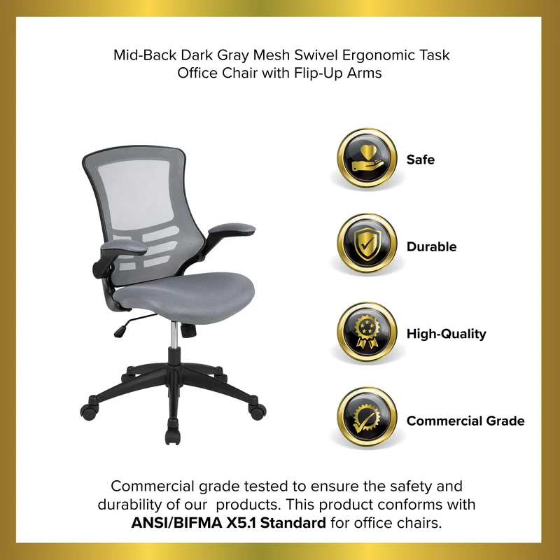 Mid-Back Mesh Swivel Ergonomic Task Office Chair with Flip-Up Arms