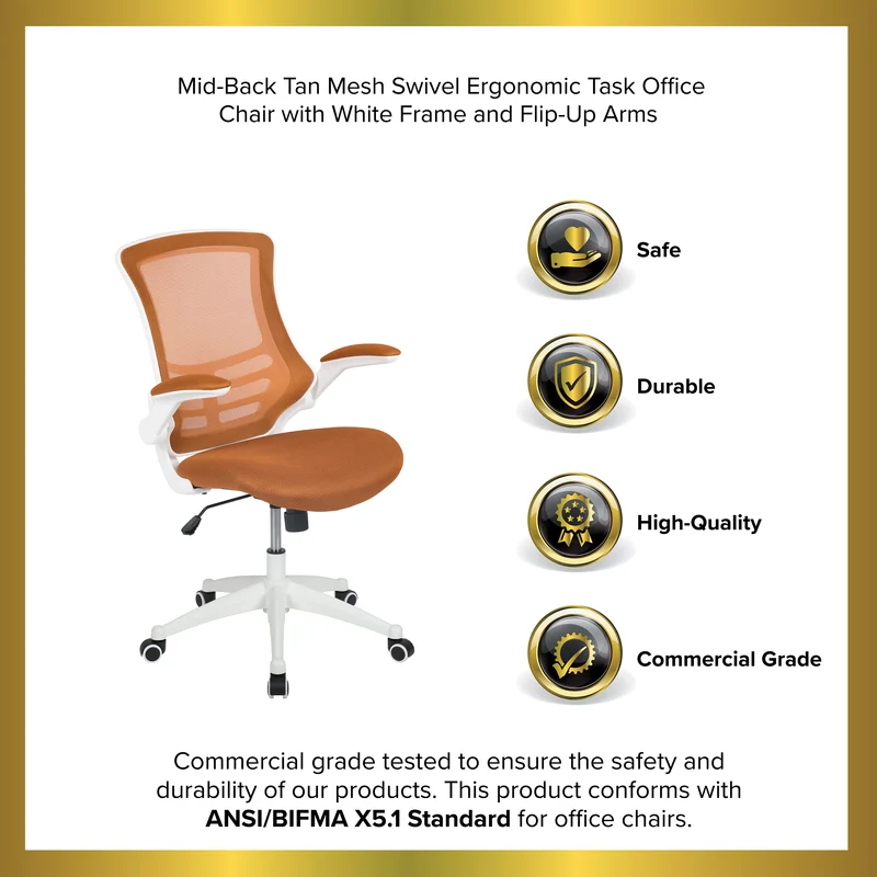 Mid-Back Mesh Swivel Ergonomic Task Office Chair with Flip-Up Arms