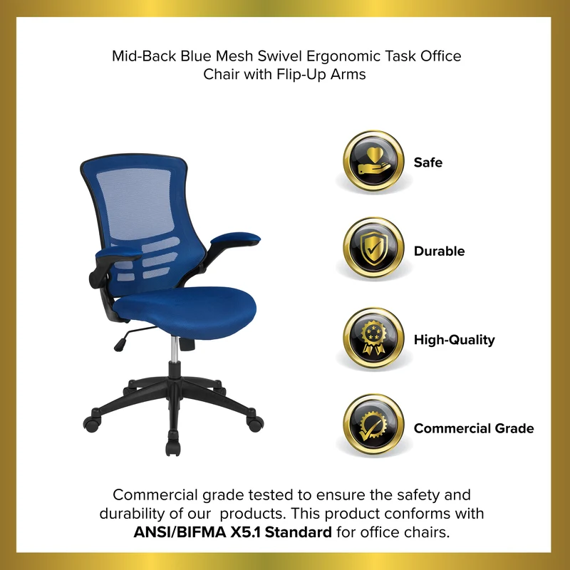 Mid-Back Mesh Swivel Ergonomic Task Office Chair with Flip-Up Arms