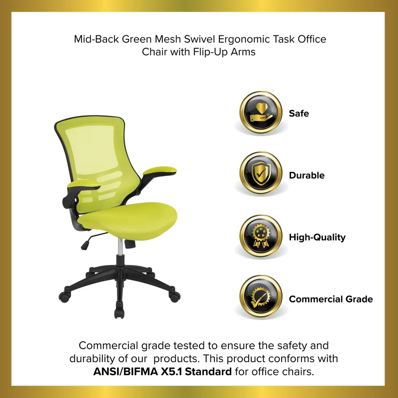 Mid-Back Mesh Swivel Ergonomic Task Office Chair with Flip-Up Arms