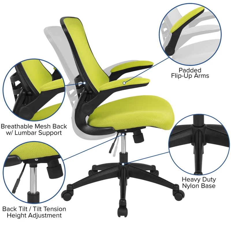 Mid-Back Mesh Swivel Ergonomic Task Office Chair with Flip-Up Arms