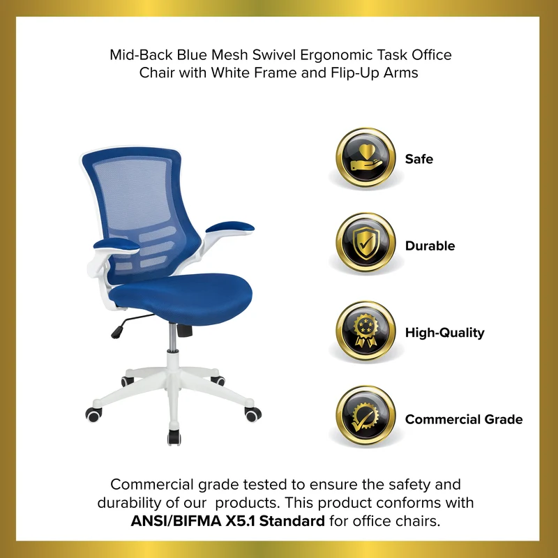 Mid-Back Mesh Swivel Ergonomic Task Office Chair with Flip-Up Arms