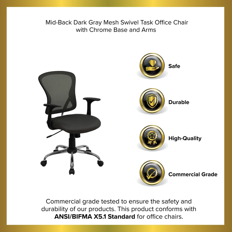 Mid-Back Mesh Swivel Task Office Chair with Chrome Base and Arms