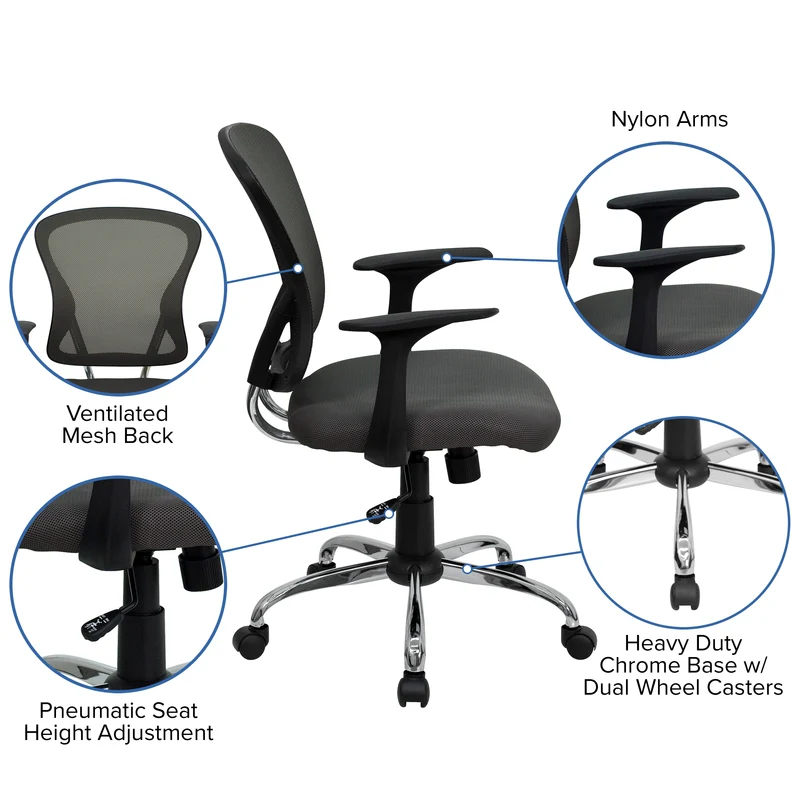 Mid-Back Mesh Swivel Task Office Chair with Chrome Base and Arms