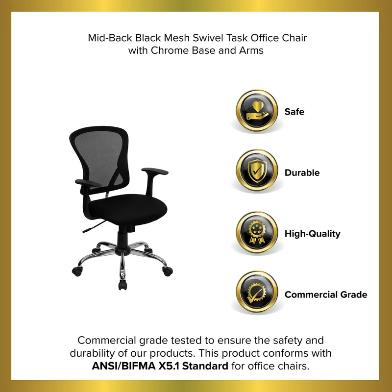 Mid-Back Mesh Swivel Task Office Chair with Chrome Base and Arms