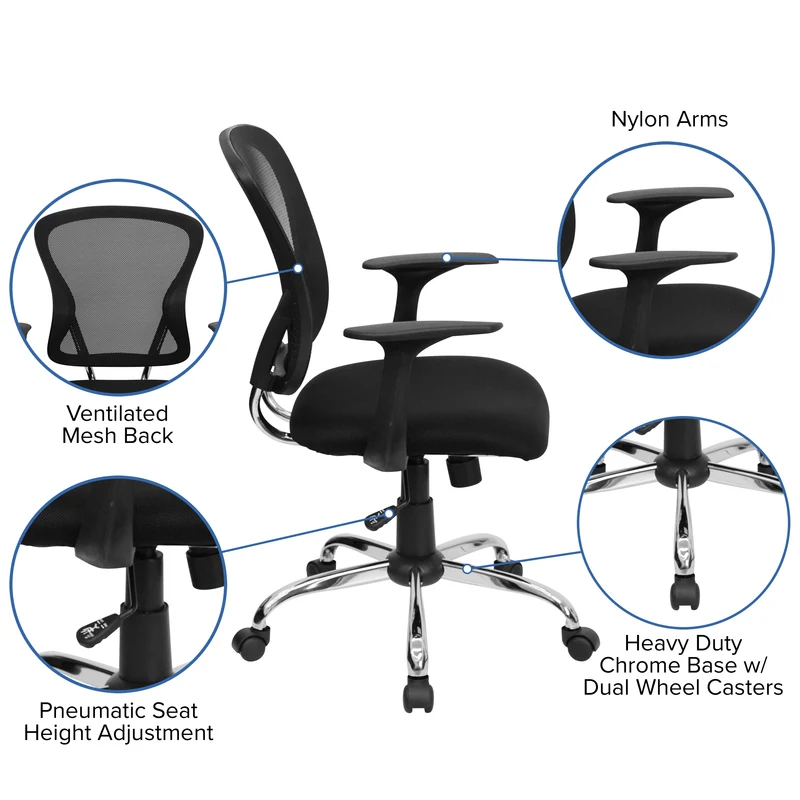 Mid-Back Mesh Swivel Task Office Chair with Chrome Base and Arms