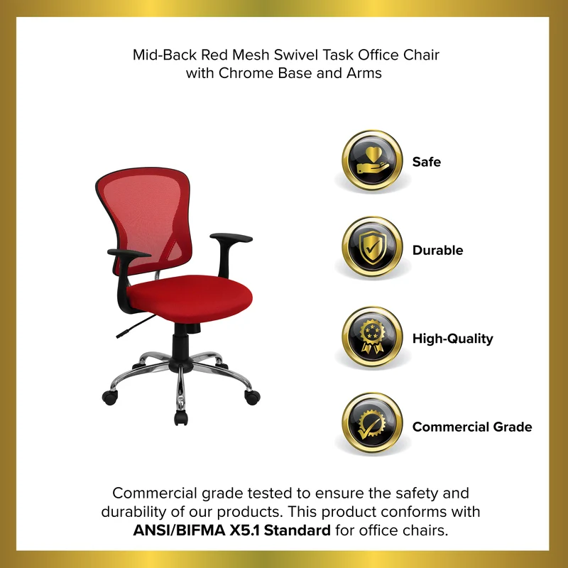 Mid-Back Mesh Swivel Task Office Chair with Chrome Base and Arms
