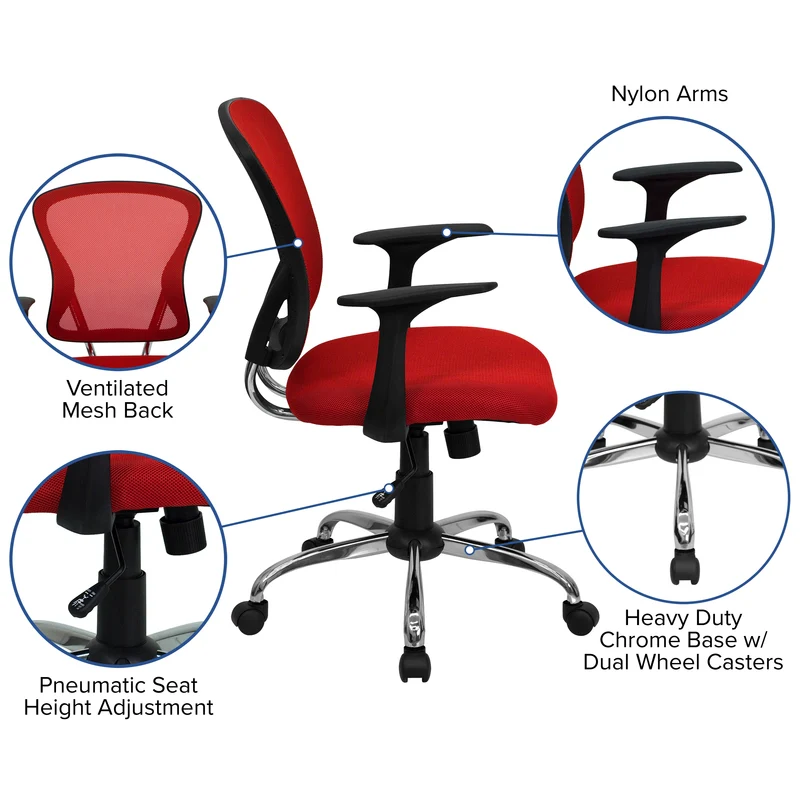 Mid-Back Mesh Swivel Task Office Chair with Chrome Base and Arms