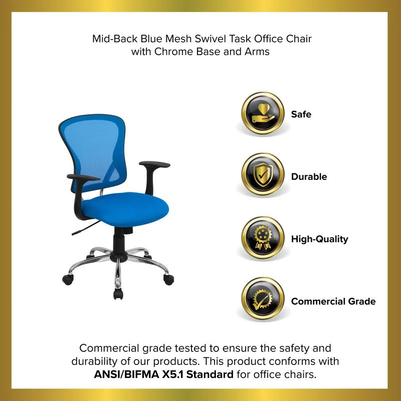 Mid-Back Mesh Swivel Task Office Chair with Chrome Base and Arms