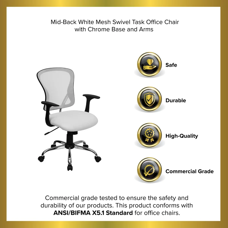Mid-Back Mesh Swivel Task Office Chair with Chrome Base and Arms