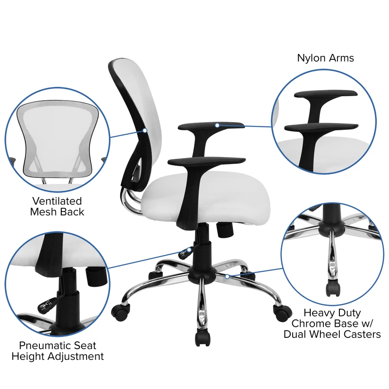 Mid-Back Mesh Swivel Task Office Chair with Chrome Base and Arms