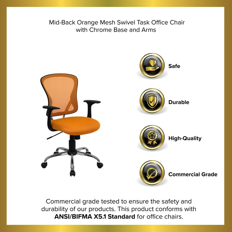 Mid-Back Mesh Swivel Task Office Chair with Chrome Base and Arms