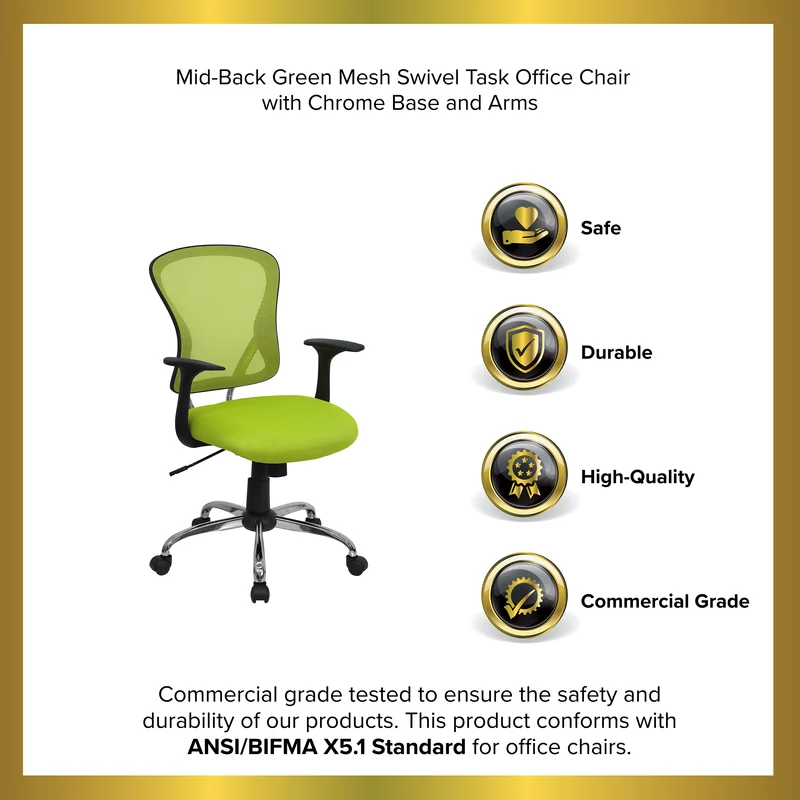Mid-Back Mesh Swivel Task Office Chair with Chrome Base and Arms