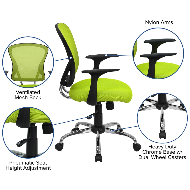 Mid-Back Mesh Swivel Task Office Chair with Chrome Base and Arms