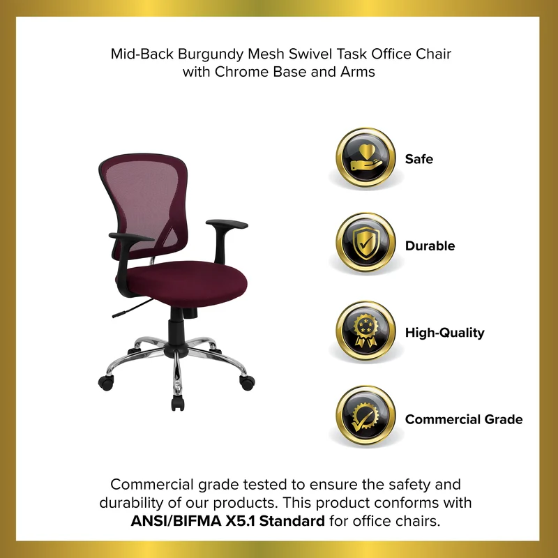 Mid-Back Mesh Swivel Task Office Chair with Chrome Base and Arms