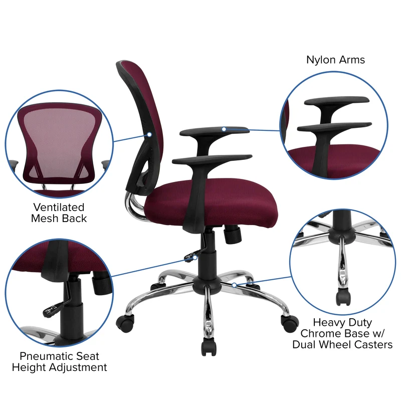 Mid-Back Mesh Swivel Task Office Chair with Chrome Base and Arms