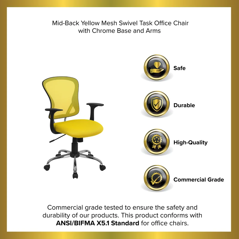 Mid-Back Mesh Swivel Task Office Chair with Chrome Base and Arms