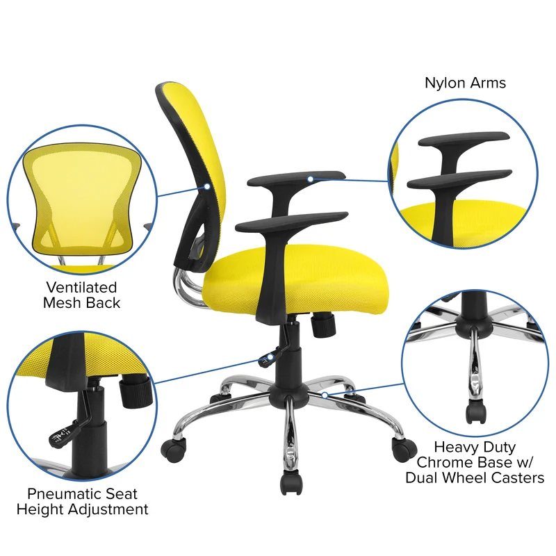 Mid-Back Mesh Swivel Task Office Chair with Chrome Base and Arms