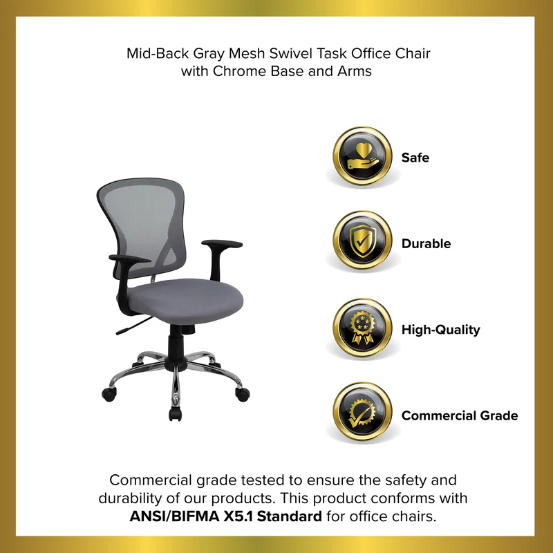 Mid-Back Mesh Swivel Task Office Chair with Chrome Base and Arms