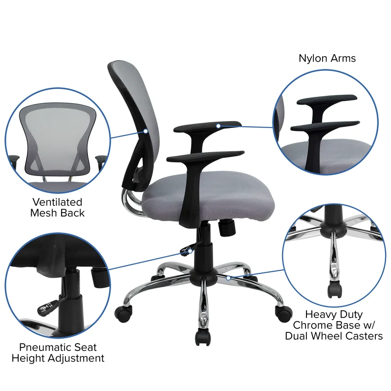 Mid-Back Mesh Swivel Task Office Chair with Chrome Base and Arms