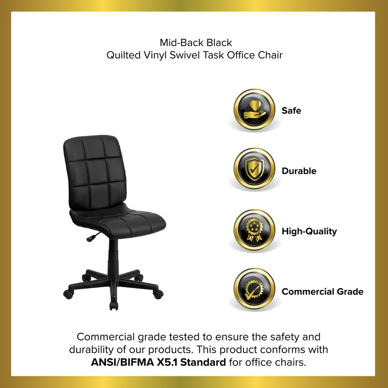 Mid-Back Quilted Vinyl Swivel Task Office Chair