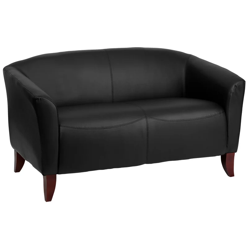 LeatherSoft Reception/Living Room Loveseat with Cherry Wood Feet