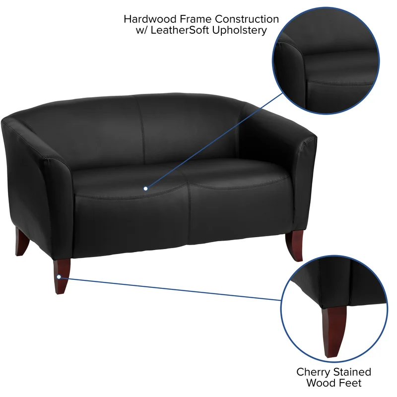 LeatherSoft Reception/Living Room Loveseat with Cherry Wood Feet