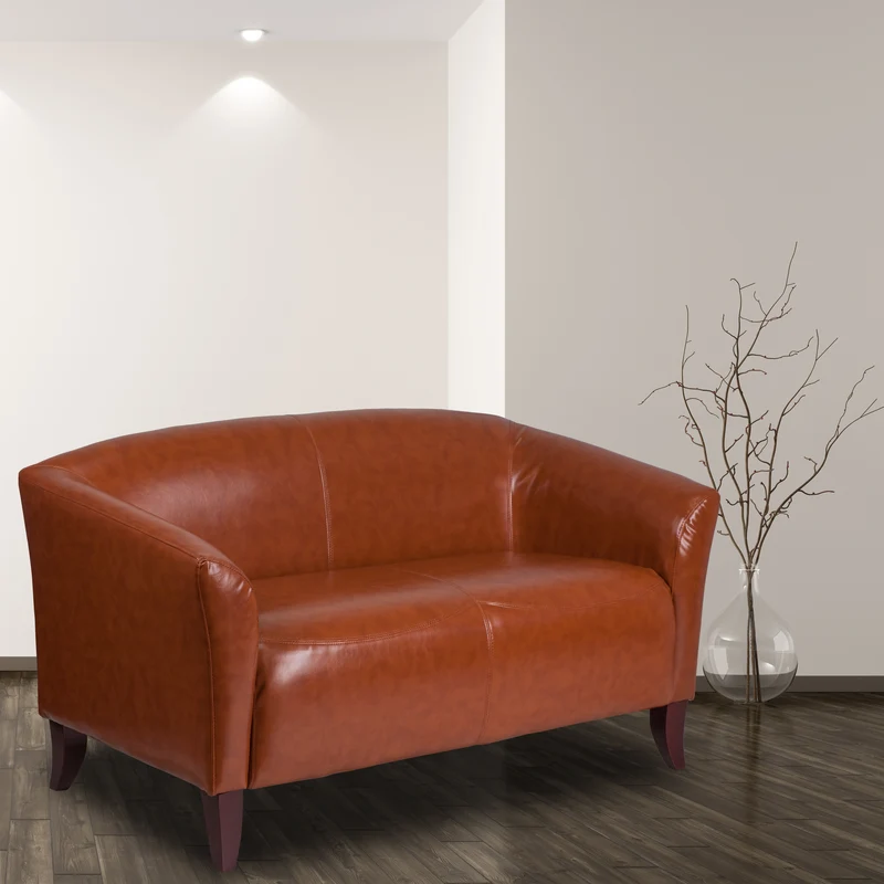 LeatherSoft Reception/Living Room Loveseat with Cherry Wood Feet