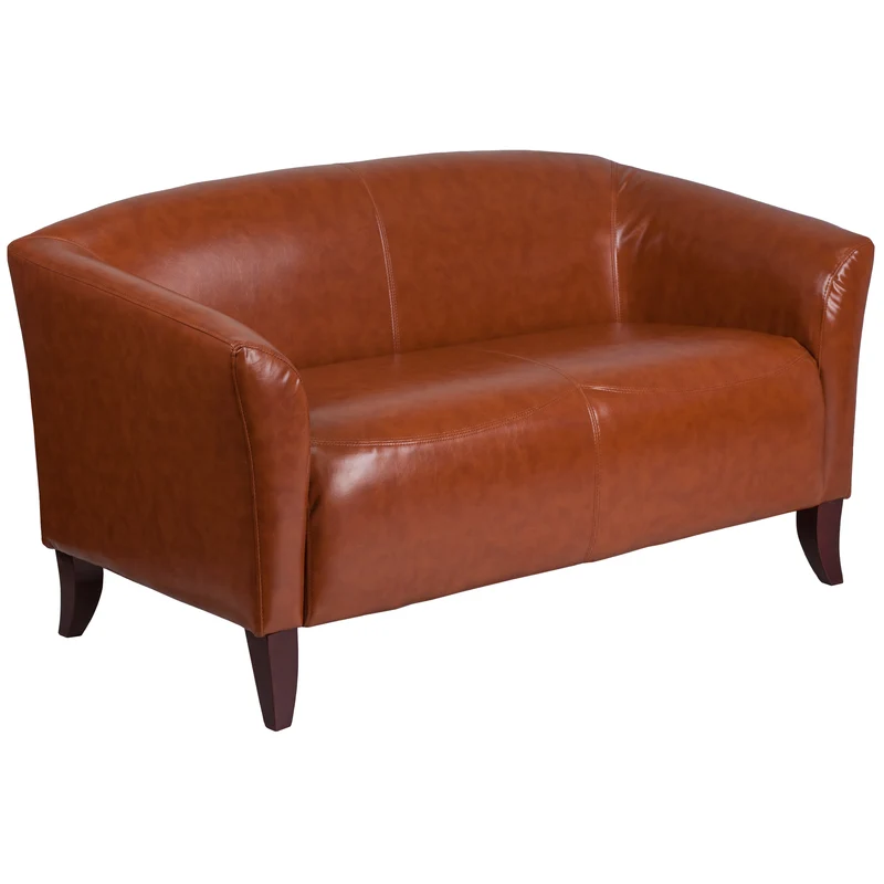 LeatherSoft Reception/Living Room Loveseat with Cherry Wood Feet