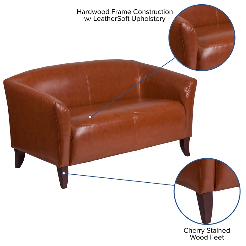 LeatherSoft Reception/Living Room Loveseat with Cherry Wood Feet