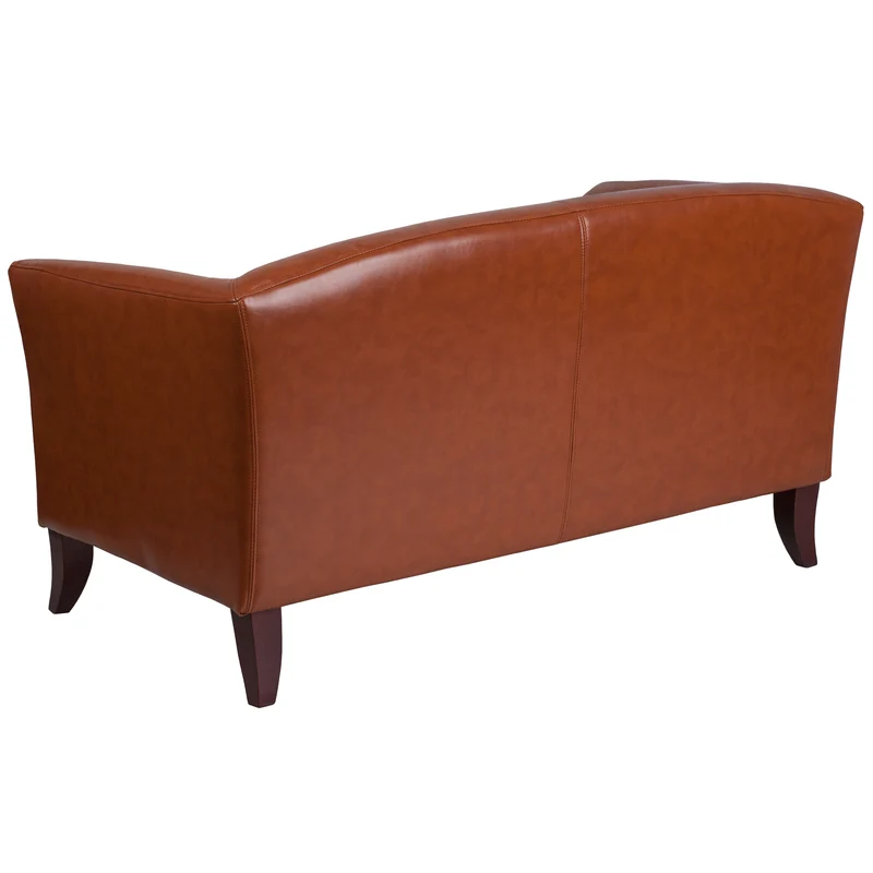 LeatherSoft Reception/Living Room Loveseat with Cherry Wood Feet