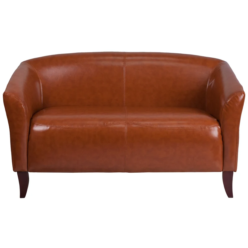 LeatherSoft Reception/Living Room Loveseat with Cherry Wood Feet