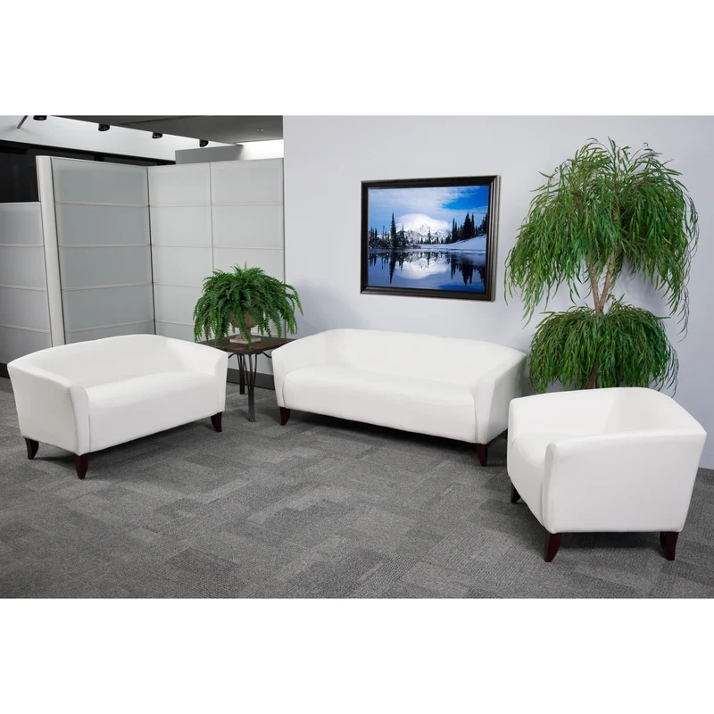 LeatherSoft Reception/Living Room Loveseat with Cherry Wood Feet