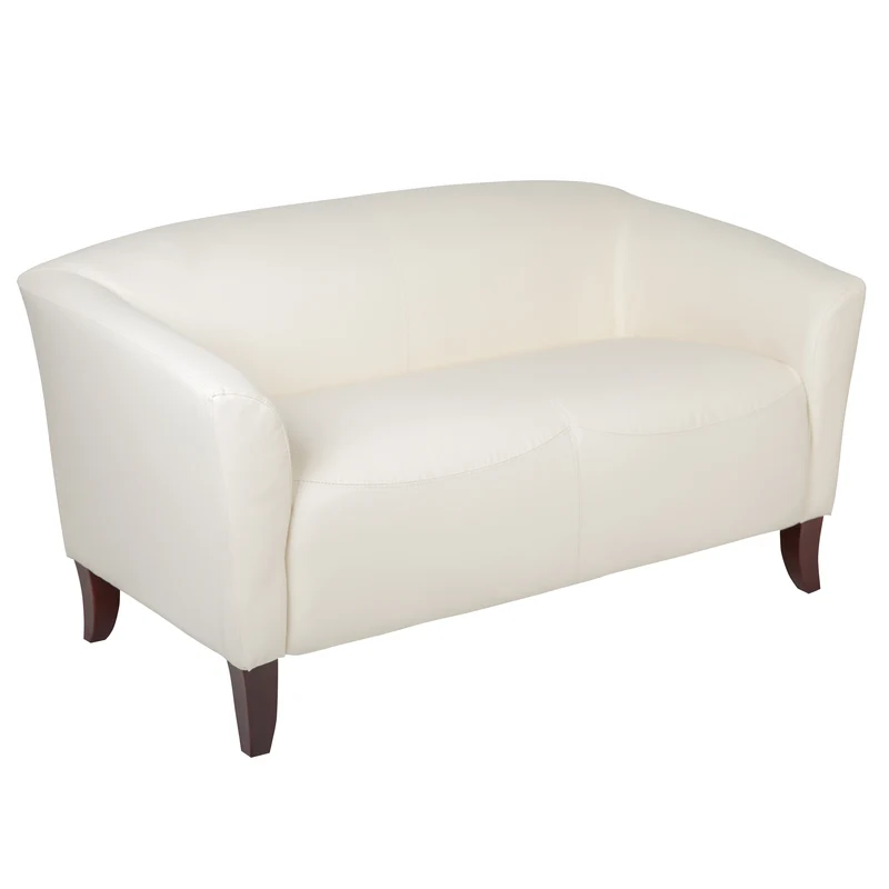 LeatherSoft Reception/Living Room Loveseat with Cherry Wood Feet