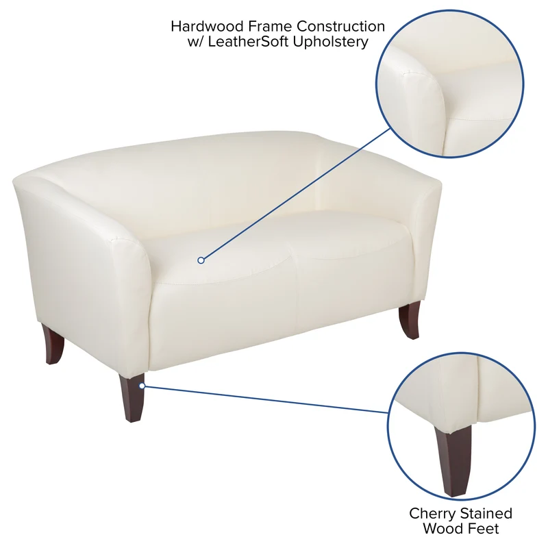 LeatherSoft Reception/Living Room Loveseat with Cherry Wood Feet
