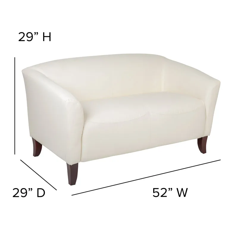 LeatherSoft Reception/Living Room Loveseat with Cherry Wood Feet