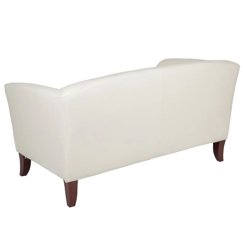 LeatherSoft Reception/Living Room Loveseat with Cherry Wood Feet