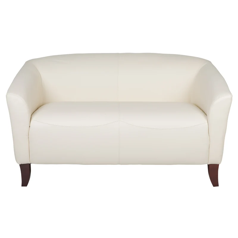 LeatherSoft Reception/Living Room Loveseat with Cherry Wood Feet