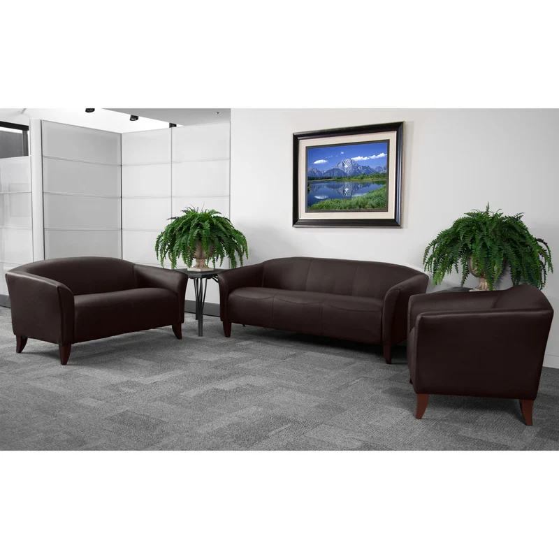 LeatherSoft Reception/Living Room Loveseat with Cherry Wood Feet